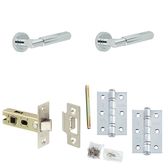 Door Handle Latch Chrome Fluted Lever Round Plain Rose