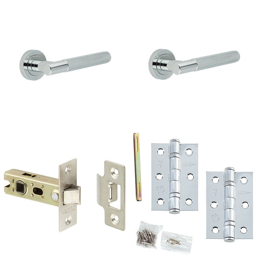 Door Handle Latch Chrome Knurled Premium Rounded Lever Round Plain Rose