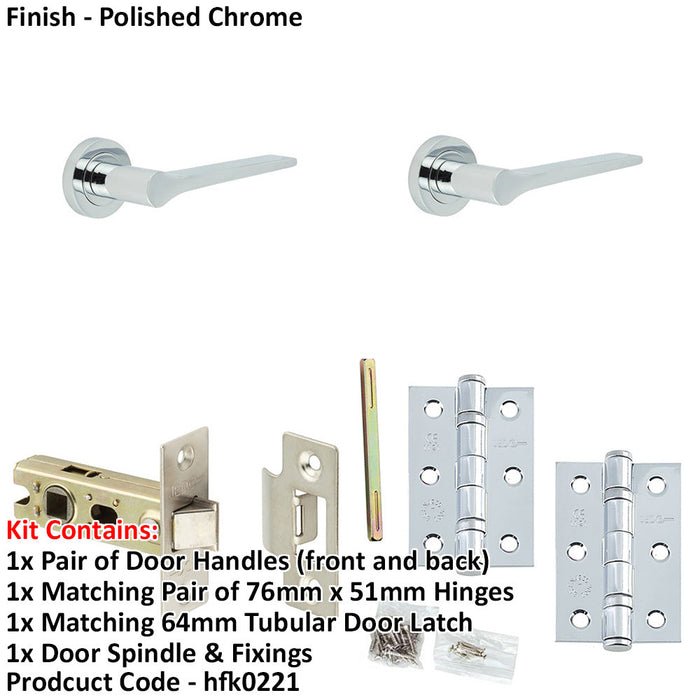 Door Handle Latch Chrome Slim Tapered Lever Round Plain Rose-1