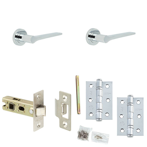Door Handle Latch Chrome Slim Tapered Lever Round Plain Rose