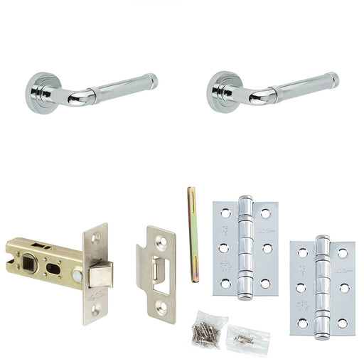 Door Handle Latch Chrome Knurled-Edged Premium Rounded Lever Round Plain Rose