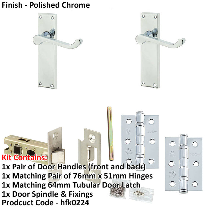 Door Handle Latch Chrome Rounded Sculpted Lever Latch Long Backplate-1