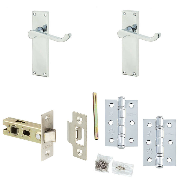 Door Handle Latch Chrome Rounded Sculpted Lever Latch Long Backplate