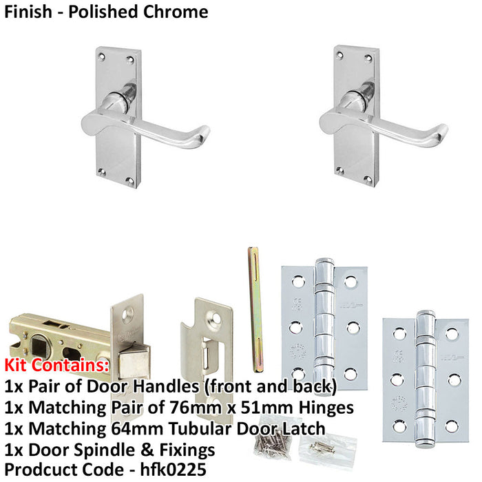 Door Handle Latch Chrome Rounded Sculpted Lever Latch Short Backplate-1