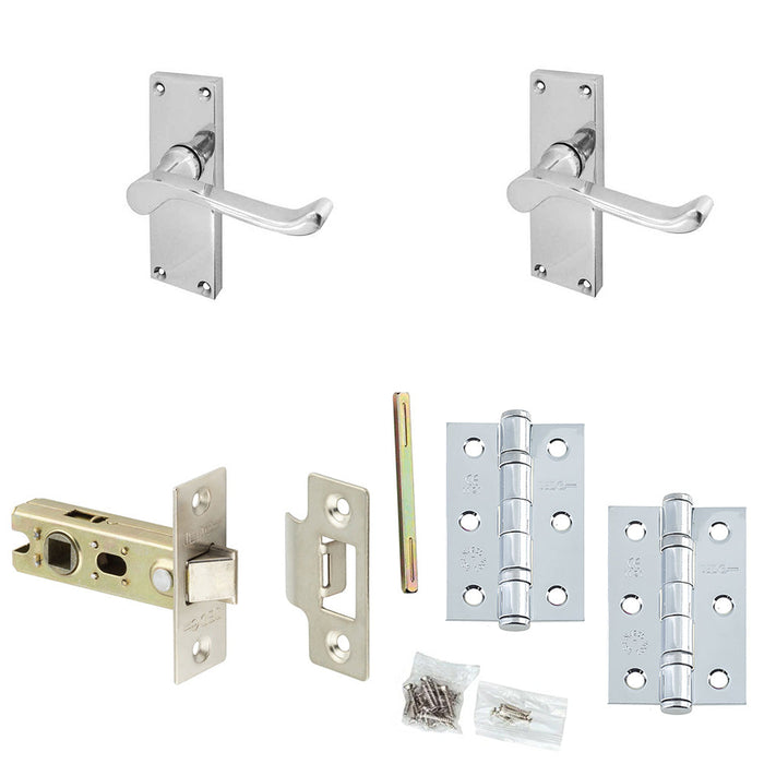 Door Handle Latch Chrome Rounded Sculpted Lever Latch Short Backplate