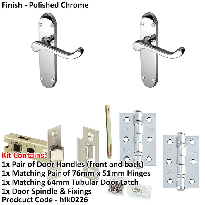 Door Handle Latch Chrome Rounded Sculpted Lever Latch Backplate-1