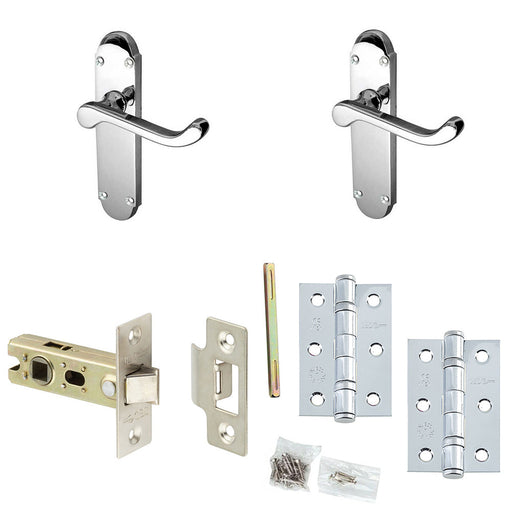 Door Handle Latch Chrome Rounded Sculpted Lever Latch Backplate