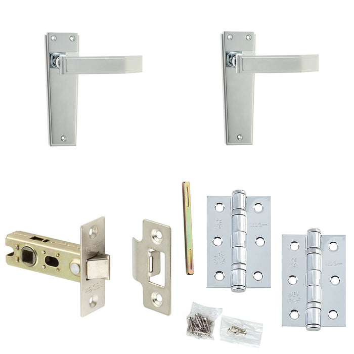 Door Handle Latch Chrome Flat Lever Latch Backplate
