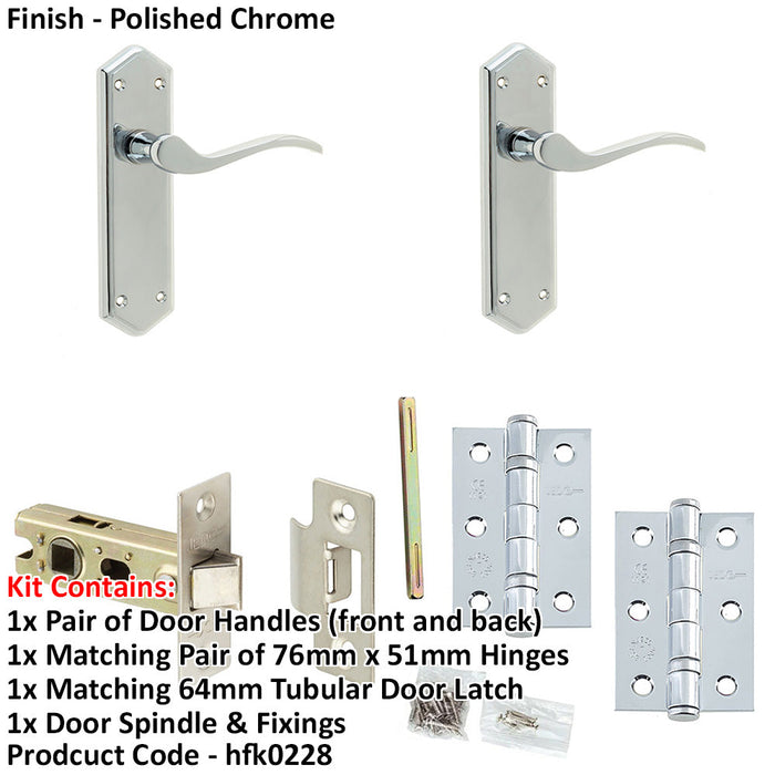 Door Handle Latch Chrome Slim Sculpted Lever Latch Backplate-1