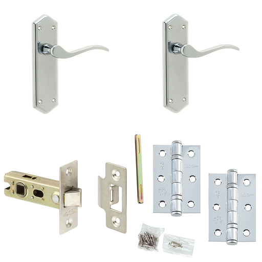 Door Handle Latch Chrome Slim Sculpted Lever Latch Backplate