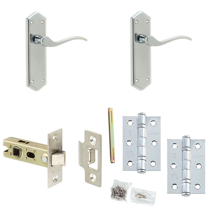 Door Handle Latch Chrome Slim Sculpted Lever Latch Backplate