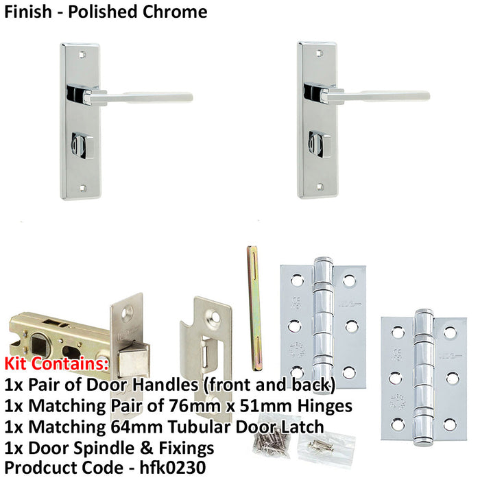 Door Handle Latch Chrome Modern Lever Latch Bathroom Backplate-1