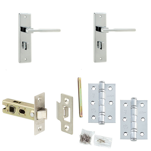 Door Handle Latch Chrome Modern Lever Latch Bathroom Backplate