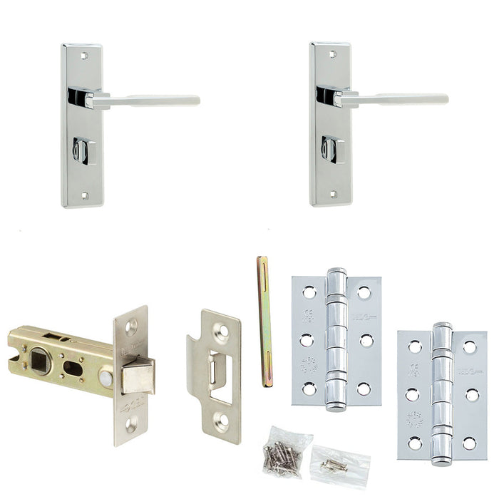 Door Handle Latch Chrome Modern Lever Latch Bathroom Backplate