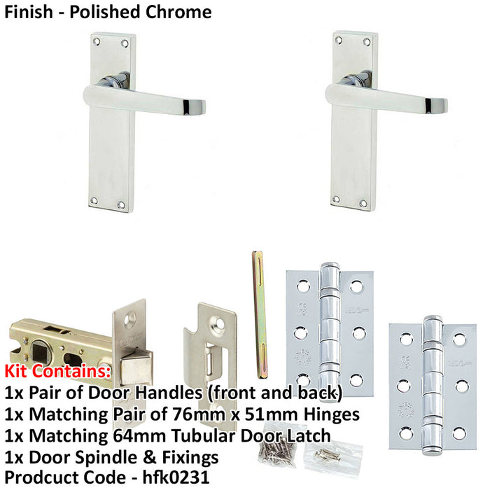 Door Handle Latch Chrome Flat Lever Latch Long Backplate-1