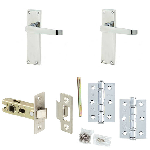 Door Handle Latch Chrome Flat Lever Latch Long Backplate