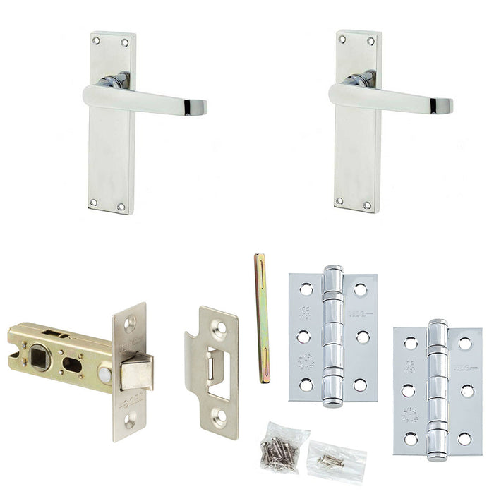 Door Handle Latch Chrome Flat Lever Latch Long Backplate