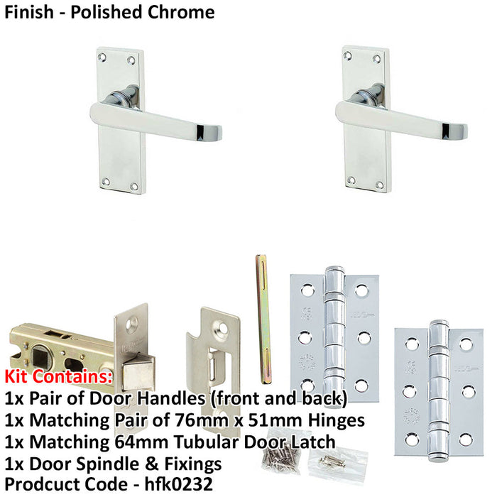 Door Handle Latch Chrome Flat Lever Latch Short Backplate-1