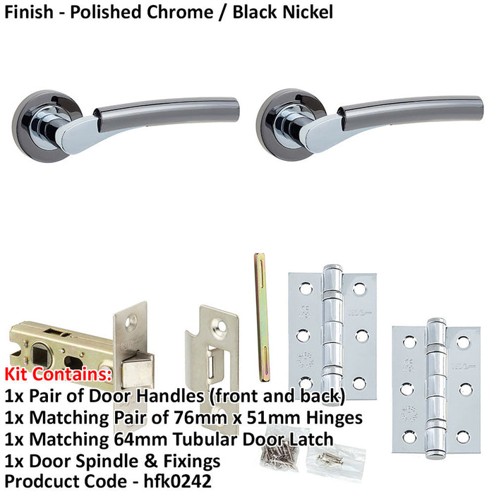 Door Handle Latch Chrome Black Nickel Curved Premium Rounded Lever Round Plain Rose-1