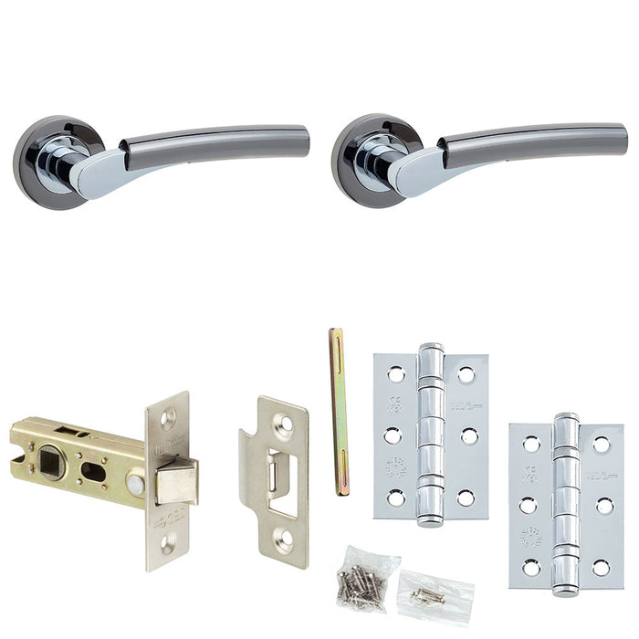 Door Handle Latch Chrome Black Nickel Curved Premium Rounded Lever Round Plain Rose