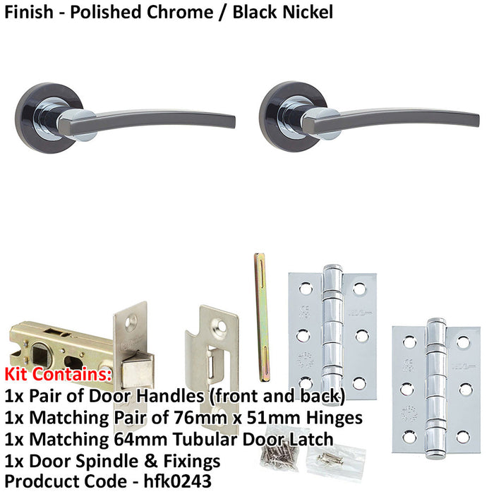 Door Handle Latch Chrome Curved Lever Round Plain Rose (1)-1