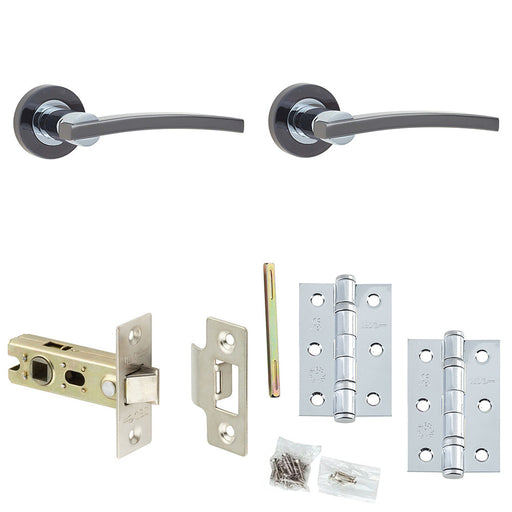 Door Handle Latch Chrome Curved Lever Round Plain Rose (1)