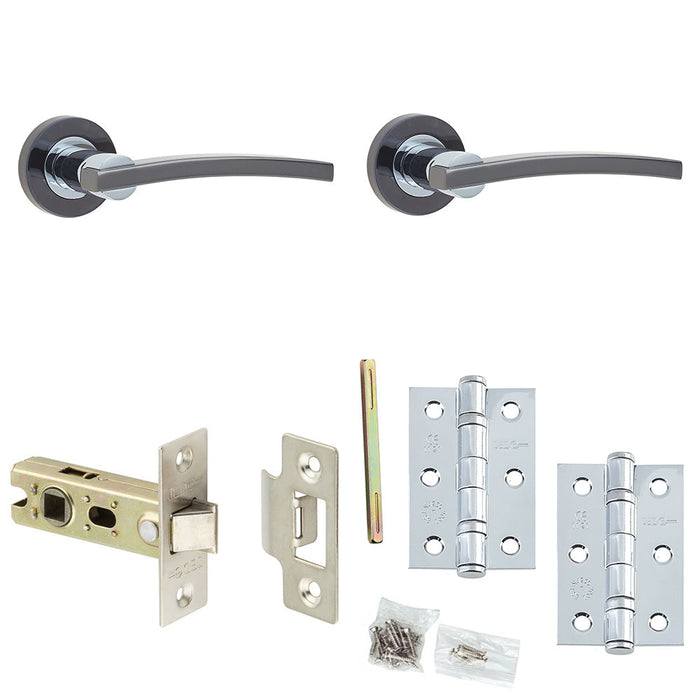 Door Handle Latch Chrome Curved Lever Round Plain Rose (1)