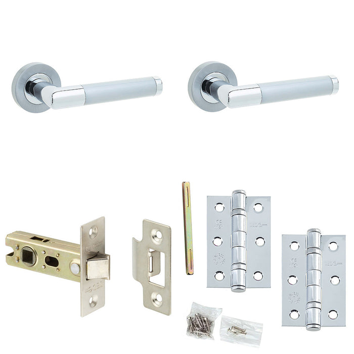 Door Handle Latch Chrome Mitred Premium Rounded Lever Round Plain Rose