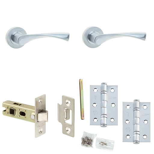 Door Handle Latch Chrome Slim Twisted Lever Round Plain Rose