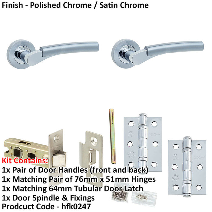 Door Handle Latch Chrome Curved Premium Rounded Lever Round Plain Rose (2)-1
