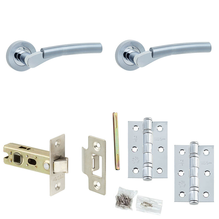 Door Handle Latch Chrome Curved Premium Rounded Lever Round Plain Rose (2)