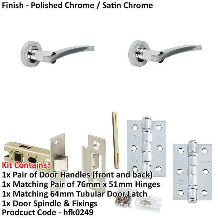 Door Handle Latch Chrome Curved Lever Round Plain Rose (2)-1