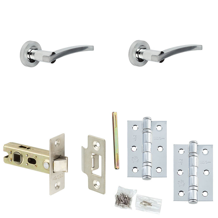 Door Handle Latch Chrome Curved Lever Round Plain Rose (2)