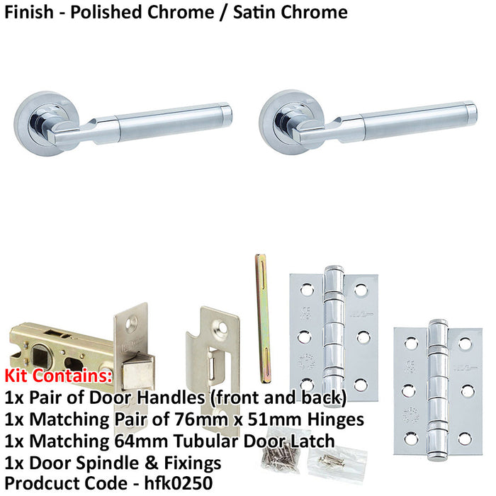 Door Handle Latch Chrome Modern Premium Rounded Lever Round Plain Rose-1