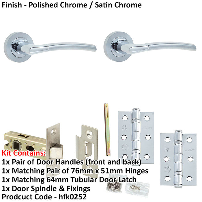 Door Handle Latch Chrome Slim Curved Premium Rounded Lever Round Plain Rose-1