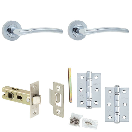 Door Handle Latch Chrome Slim Curved Premium Rounded Lever Round Plain Rose
