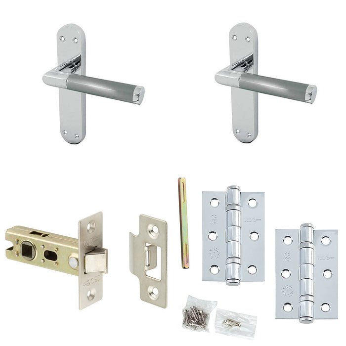 Door Handle Latch Chrome Mitred Premium Rounded Lever Round Plain Rose (1)