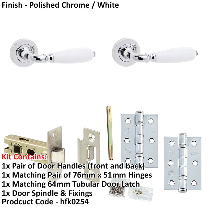Door Handle Latch Chrome Convex White Lever Round Plain Rose-1