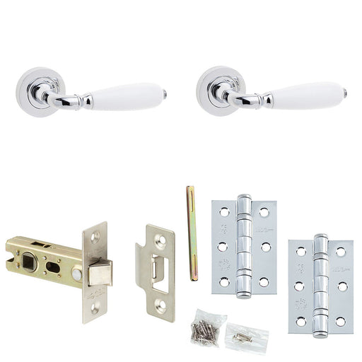 Door Handle Latch Chrome Convex White Lever Round Plain Rose