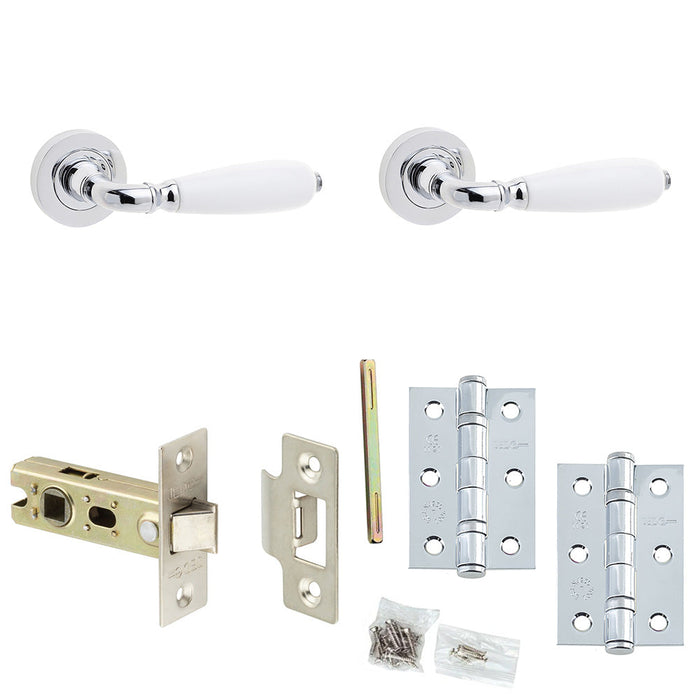 Door Handle Latch Chrome Convex White Lever Round Plain Rose
