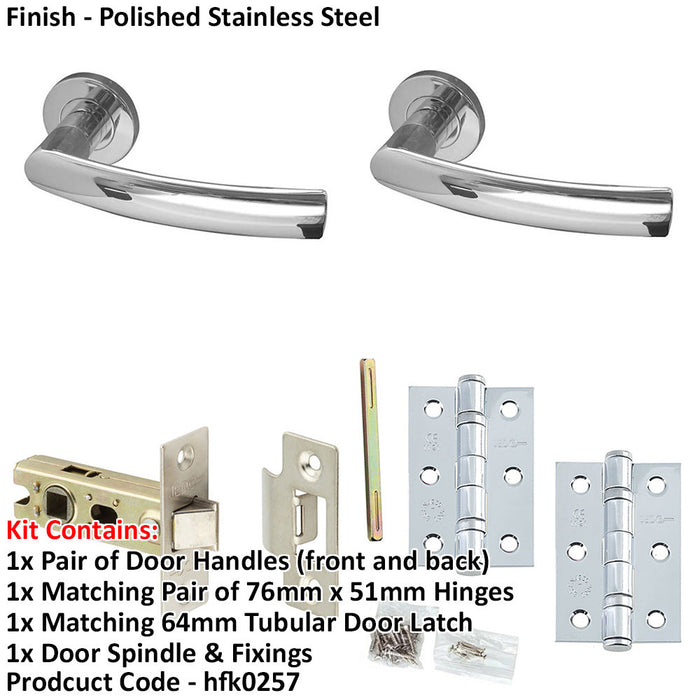 Door Handle Latch Chrome Curved Lever Round Plain Rose (3)-1