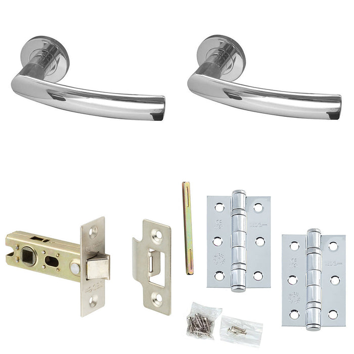 Door Handle Latch Chrome Curved Lever Round Plain Rose (3)