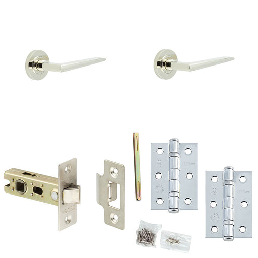 Door Handle Latch Nickel Slim Mitred Lever Round Plain Rose