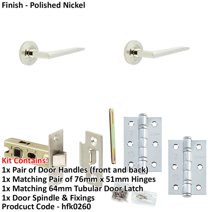 Door Handle Latch Nickel Slim Mitred Lever Round Chamfered Rose-1