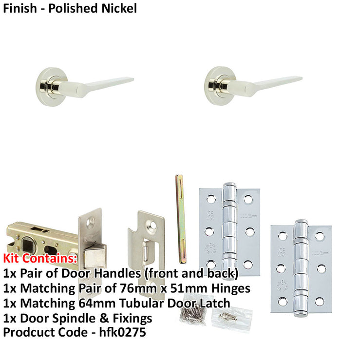 Door Handle Latch Nickel Slim Tapered Lever Round Plain Rose-1