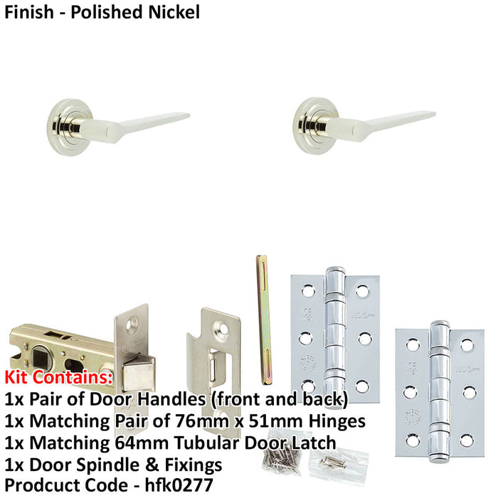 Door Handle Latch Nickel Slim Tapered Lever Round Stepped Rose-1