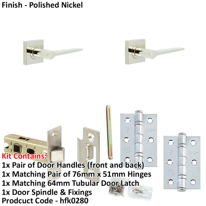 Door Handle Latch Nickel Slim Tapered Lever Square Plain Rose-1