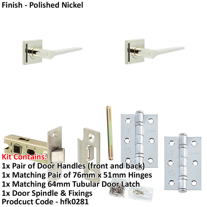 Door Handle Latch Nickel Slim Tapered Lever Square Stepped Rose-1