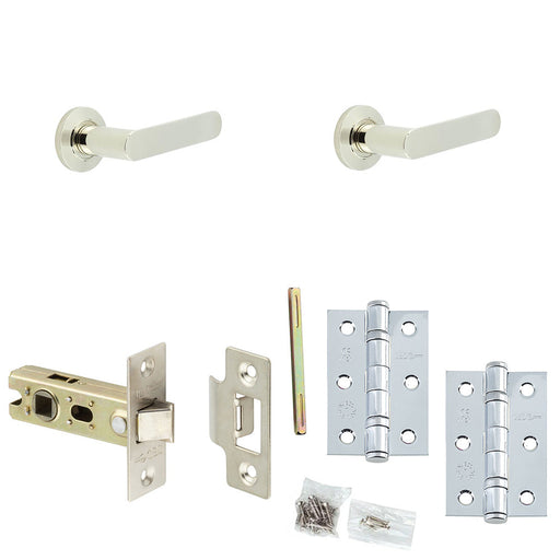 Door Handle Latch Nickel Flat Lever Round Chamfered Rose