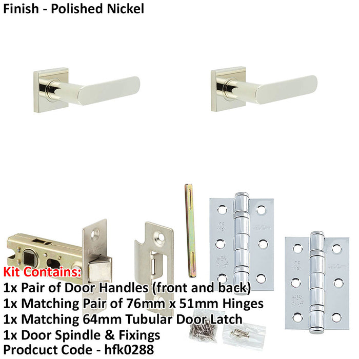 Door Handle Latch Nickel Flat Lever Square Plain Rose-1